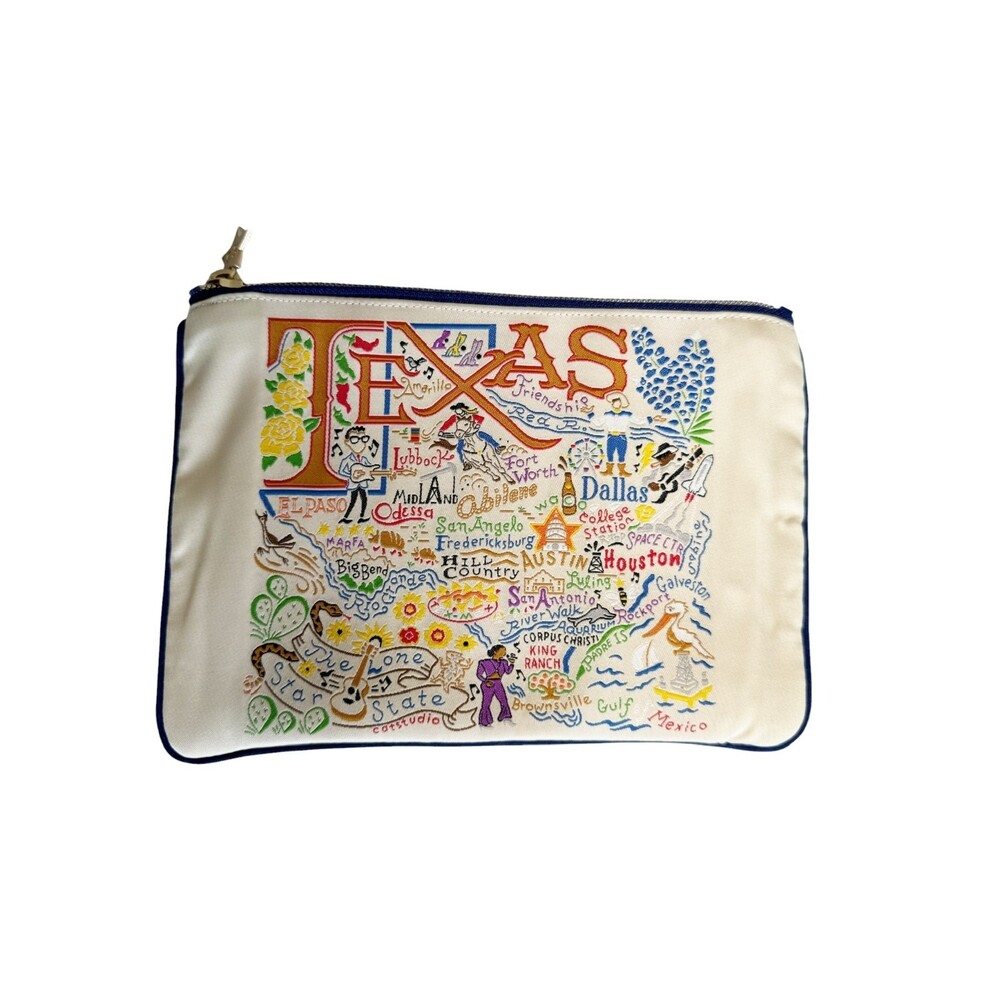 Catstudio Texas Embroidered Canvas Zip Pouch Clutch Lone Star State New clutch